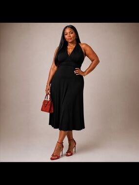 Evan-Picone | Vintage Y2K Elegant Black Ruched Waist Midi Dress | Size 12